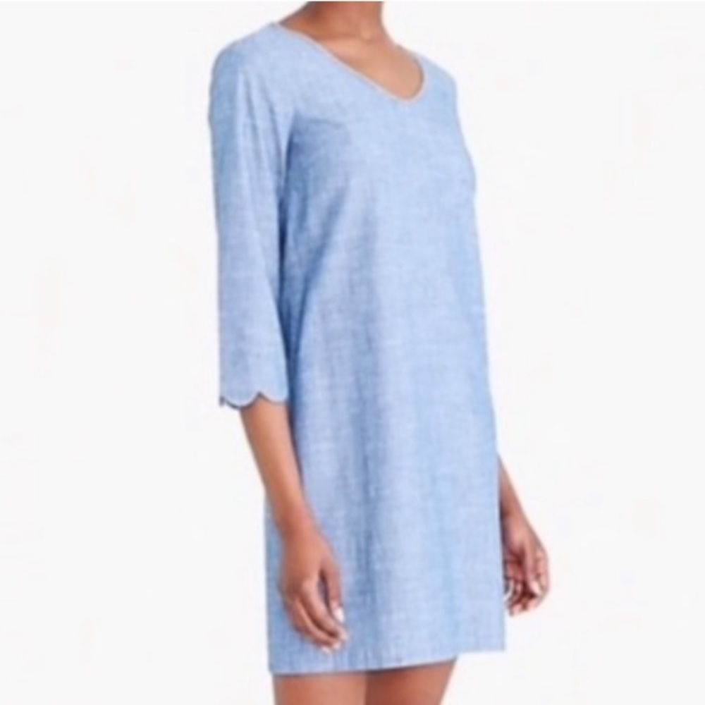 J. Crew Chambray Dress with Scalloped Sleeves